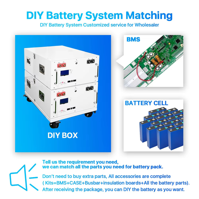 DIY Battery Case for 24V 48V 51.2V 280Ah Lifepo4 Battery Box 15Kwh 16S EV 302Ah 320Ah LiFePO4 Akku Stackable DIY Kits