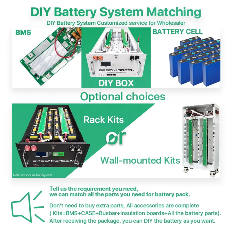 DIY Battery Case for 24V 48V 51.2V 280Ah Lifepo4 Battery Box 15Kwh 16S EV 302Ah 320Ah LiFePO4 Akku Stackable DIY Kits